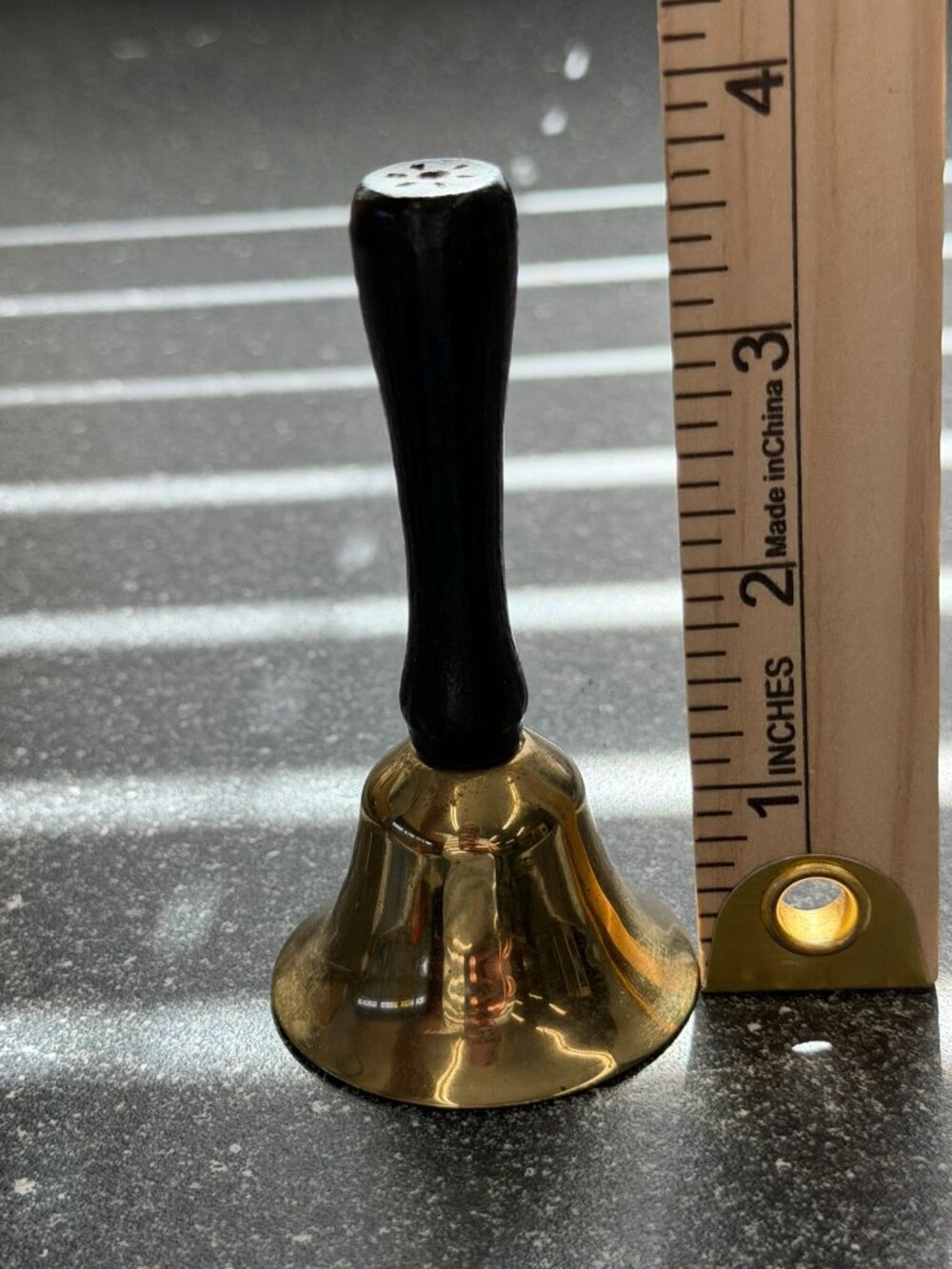 Vintage Brass Hand Bell Black Handle 4" Decor Repair Missing Clapper